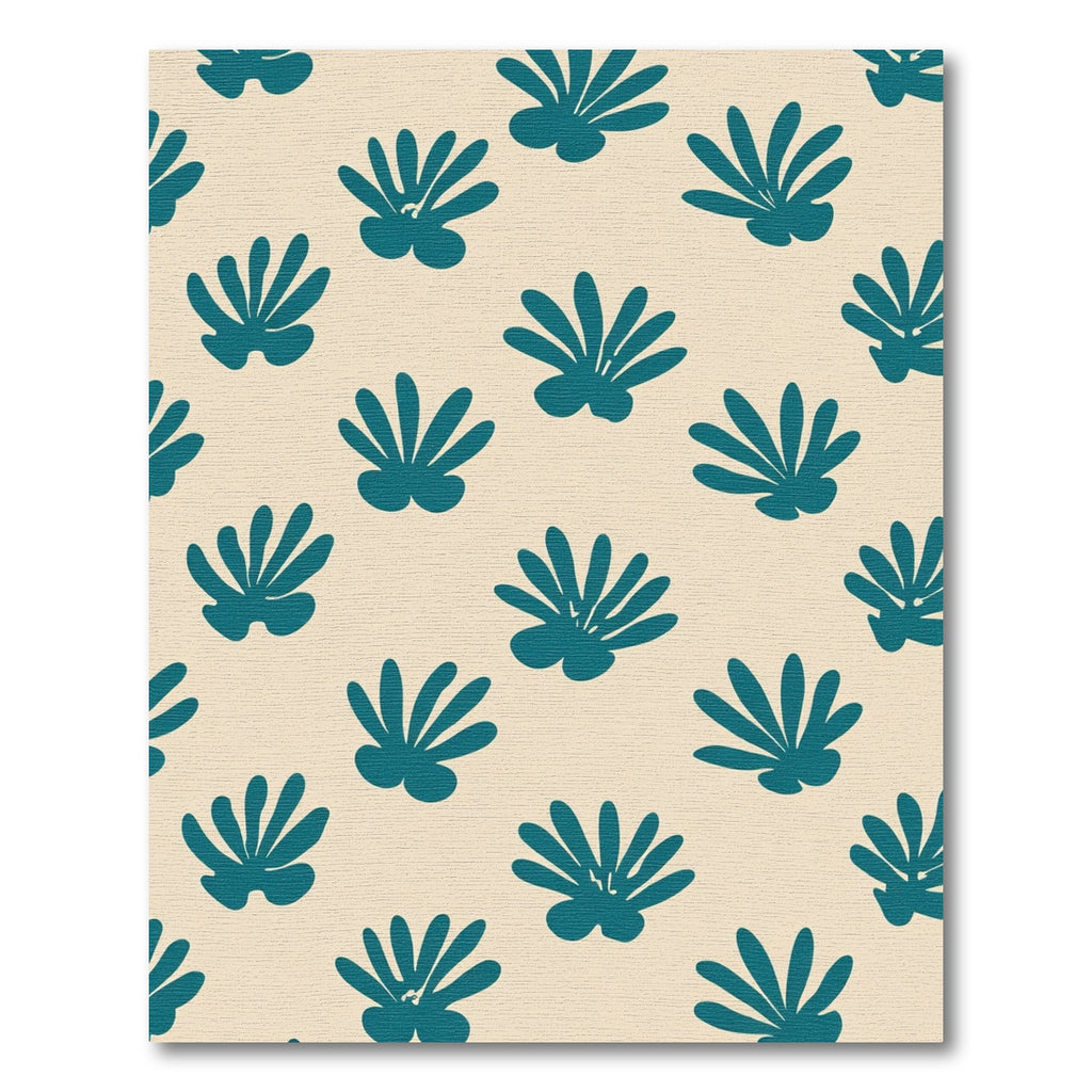 Teal Abstract Botanicals On Cream Background Rug