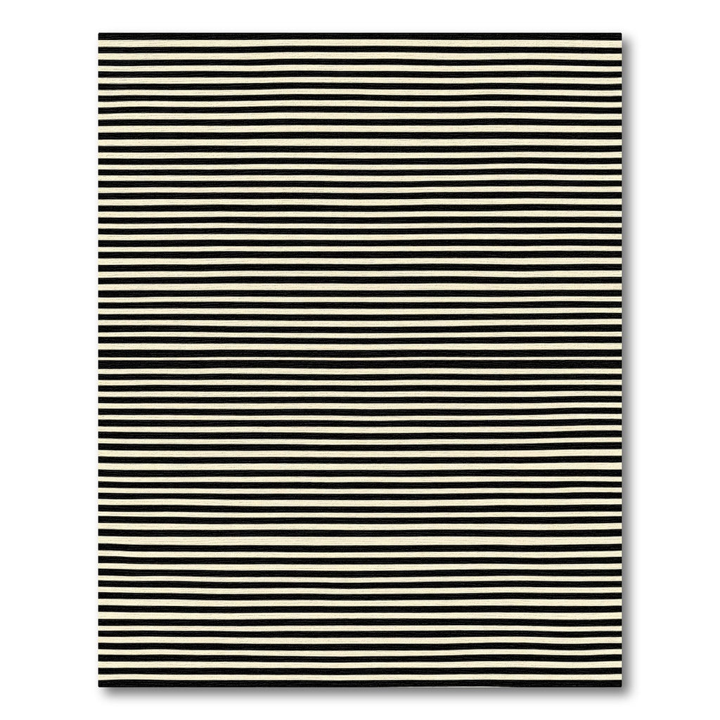 Textured Black Cream Striped Field Rug