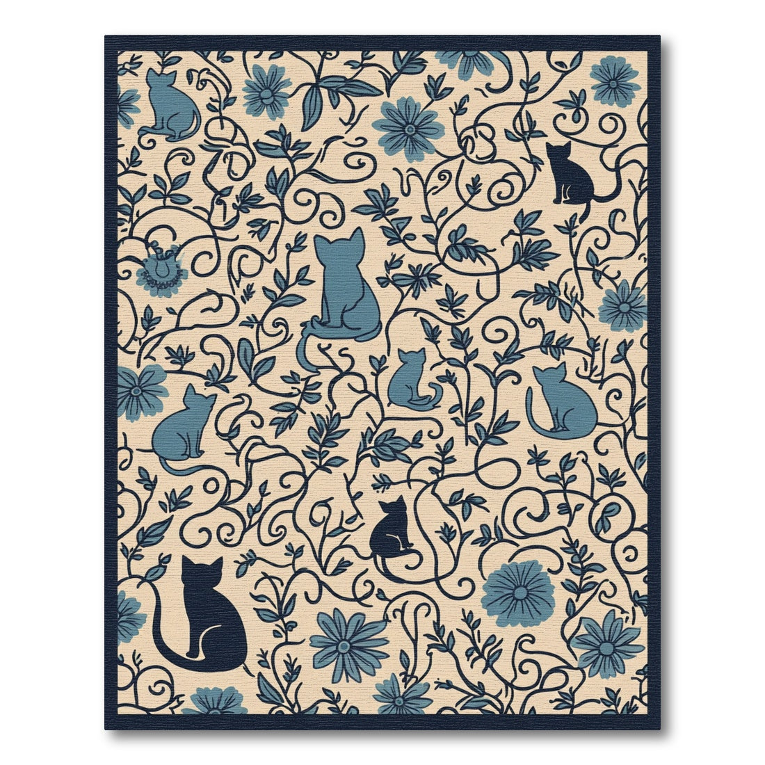 Blue Cats Floral Vine Cream Rug