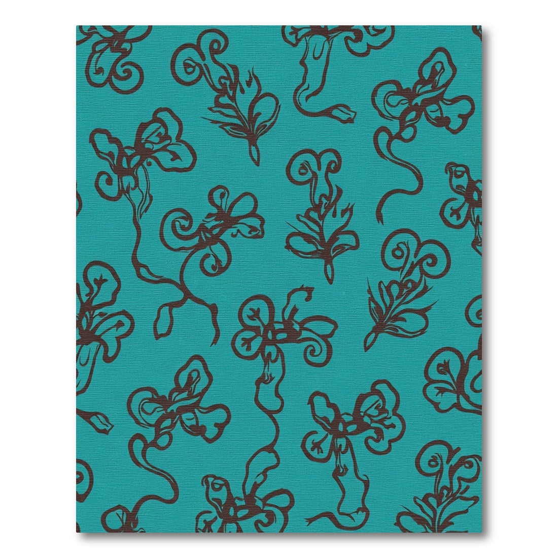 Teal Brown Stylized Floral Vine Rug
