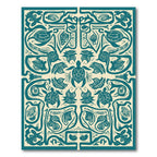 Teal Turtle Floral Border Art Rug