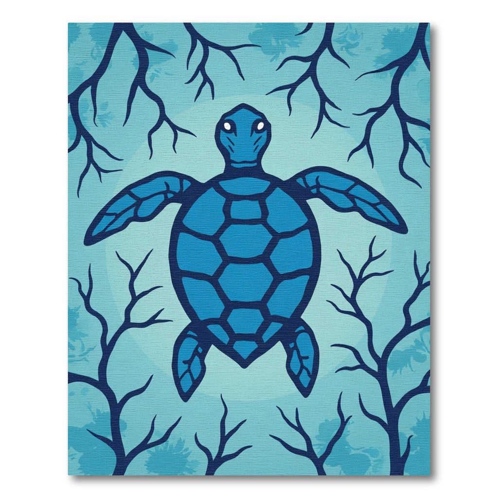 Blue Sea Turtle Among Coral Branches Rug