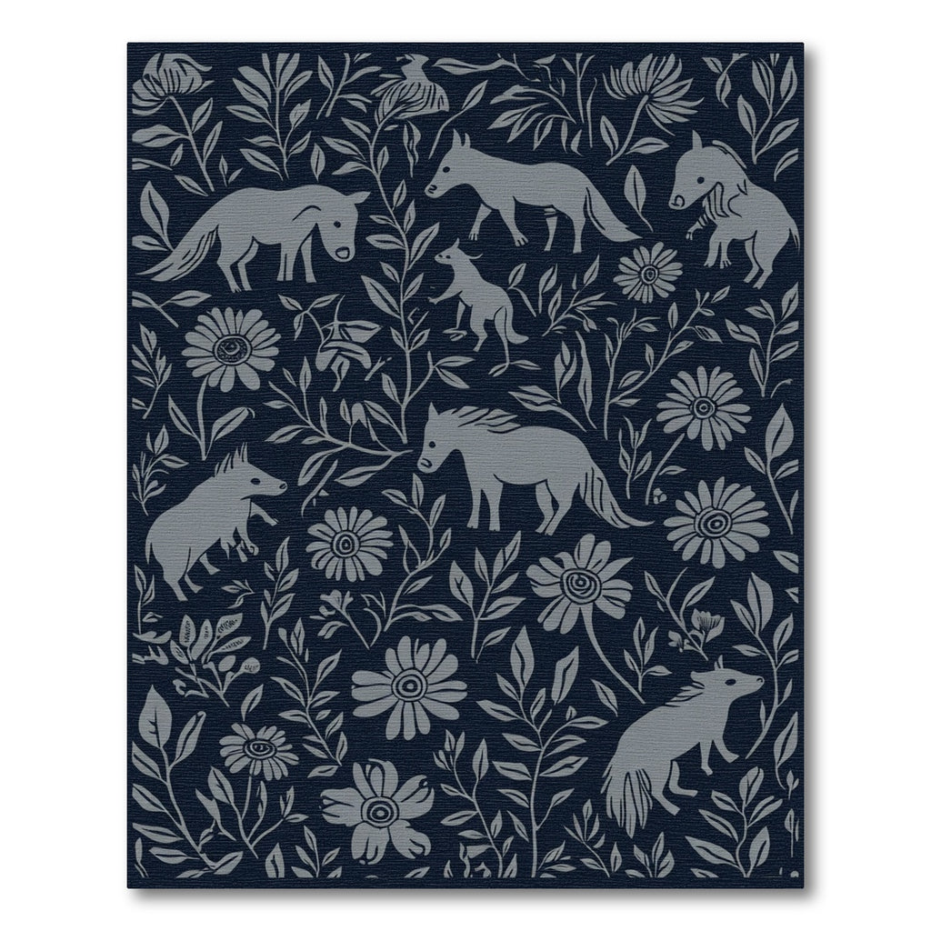 Gray Woodland Creatures Floral Folk Rug
