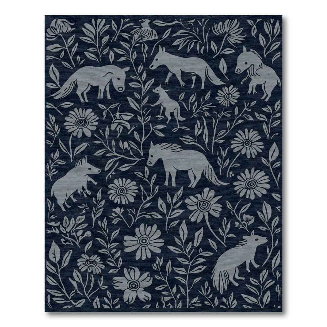 Gray Woodland Creatures Floral Folk Rug