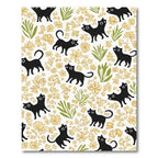Whimsical Black Cats Golden Floral Field Rug