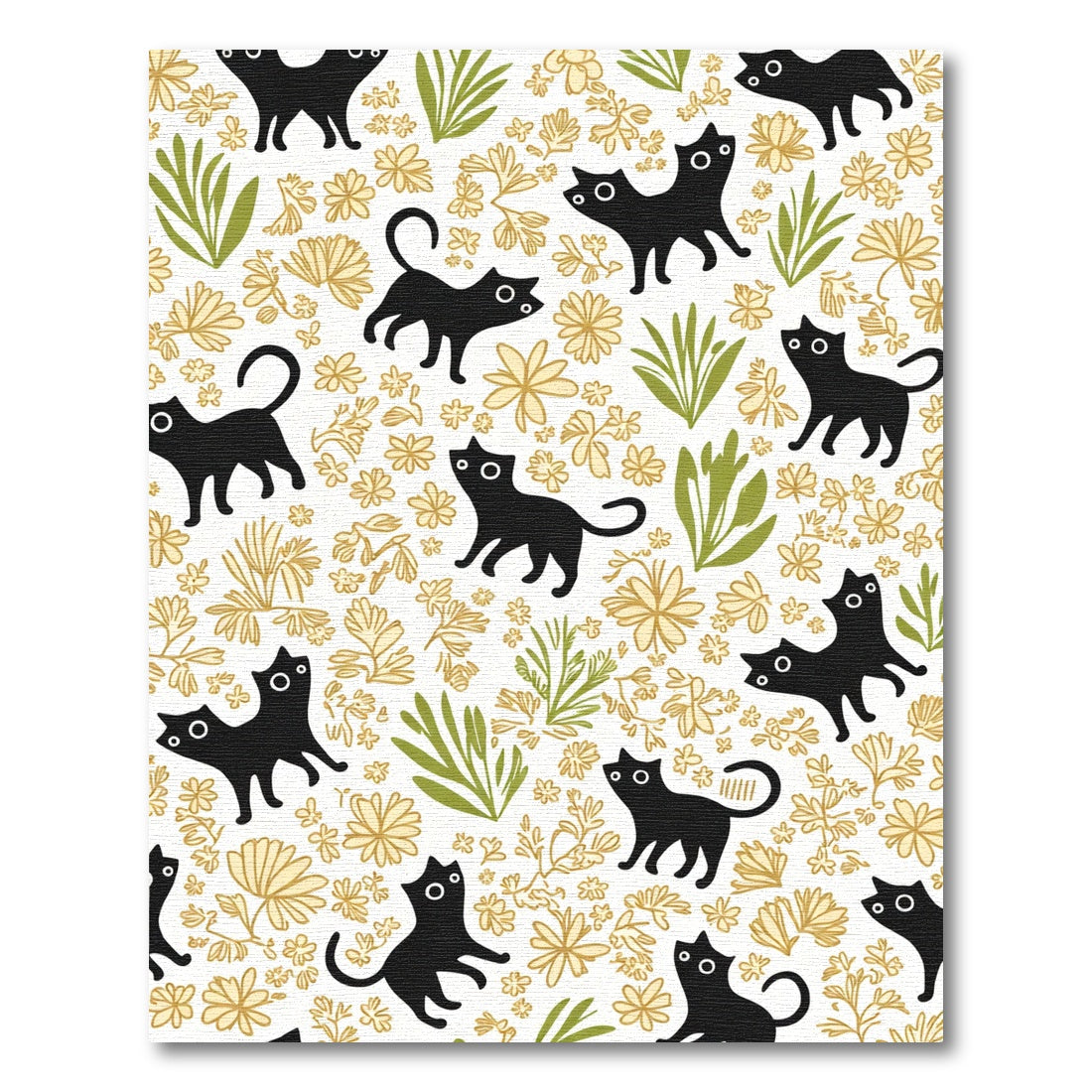 Whimsical Black Cats Golden Floral Field Rug