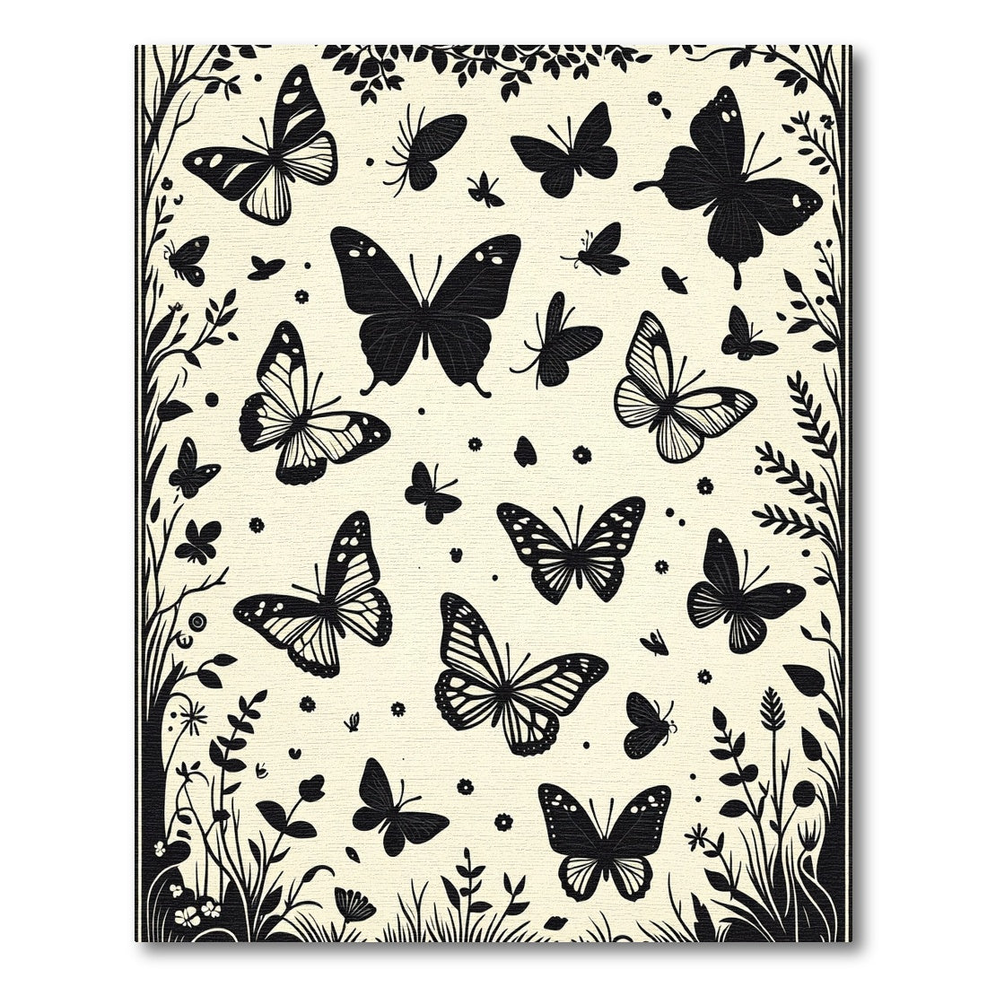 Black Butterfly Garden Meadow Rug