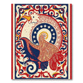 Bold Red Blue Rooster Medallion Rug