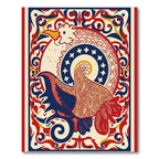 Bold Red Blue Rooster Medallion Rug