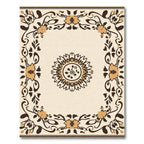 Golden Brown Floral Border Medallion Rug