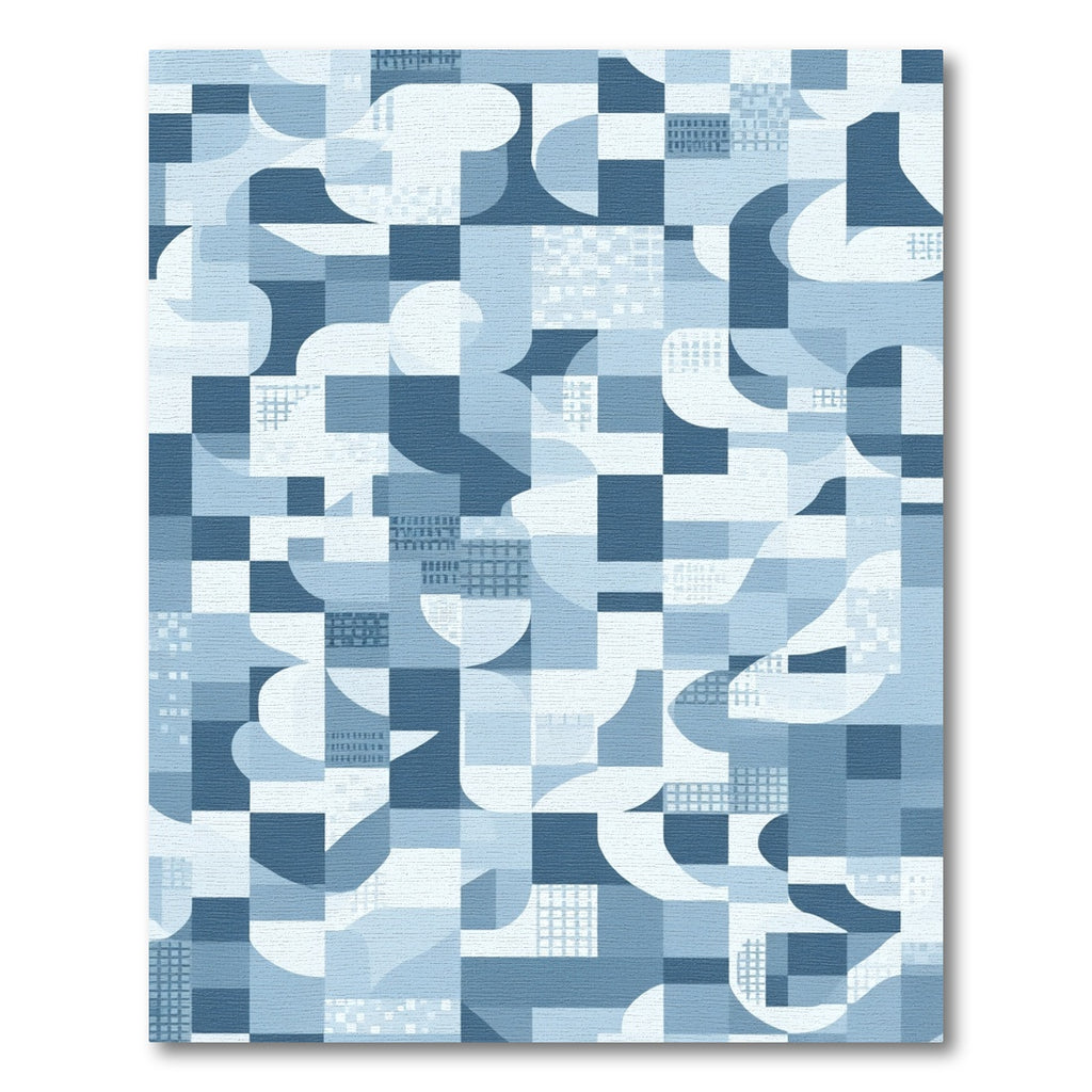 Geometric Blue Abstract Wave Rug