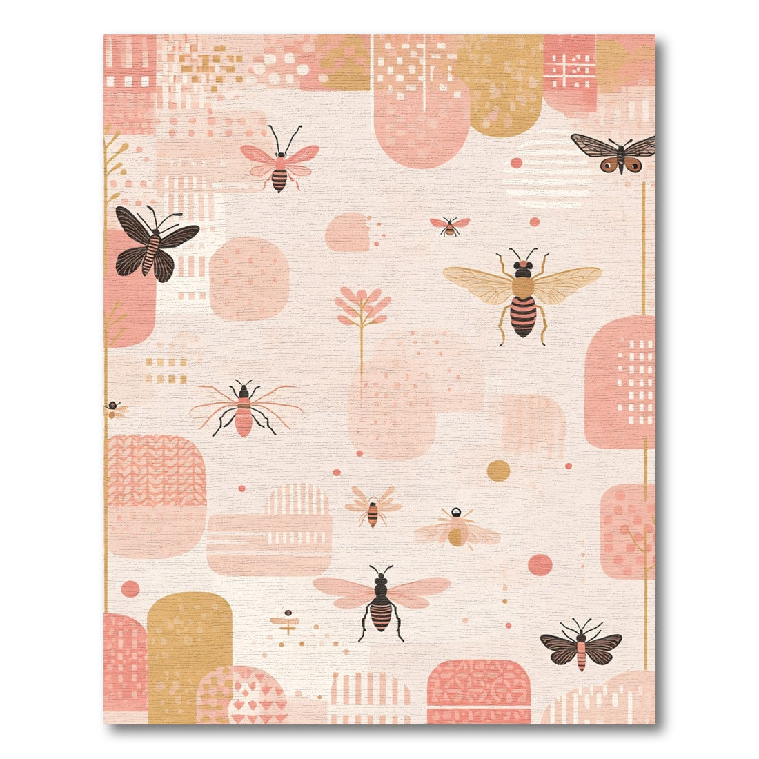 Whimsical Pink Bug Garden Abstract Rug