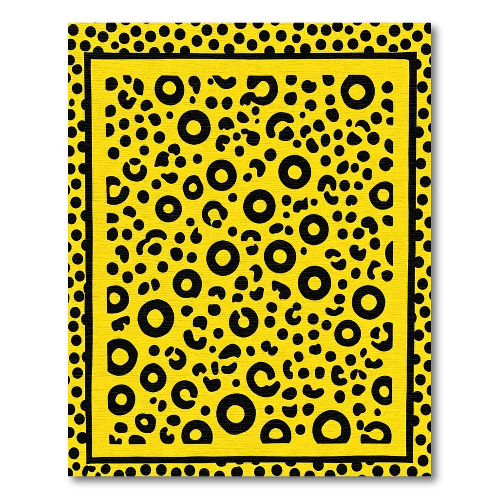 Vibrant Yellow Black Spotty Leopard Rug