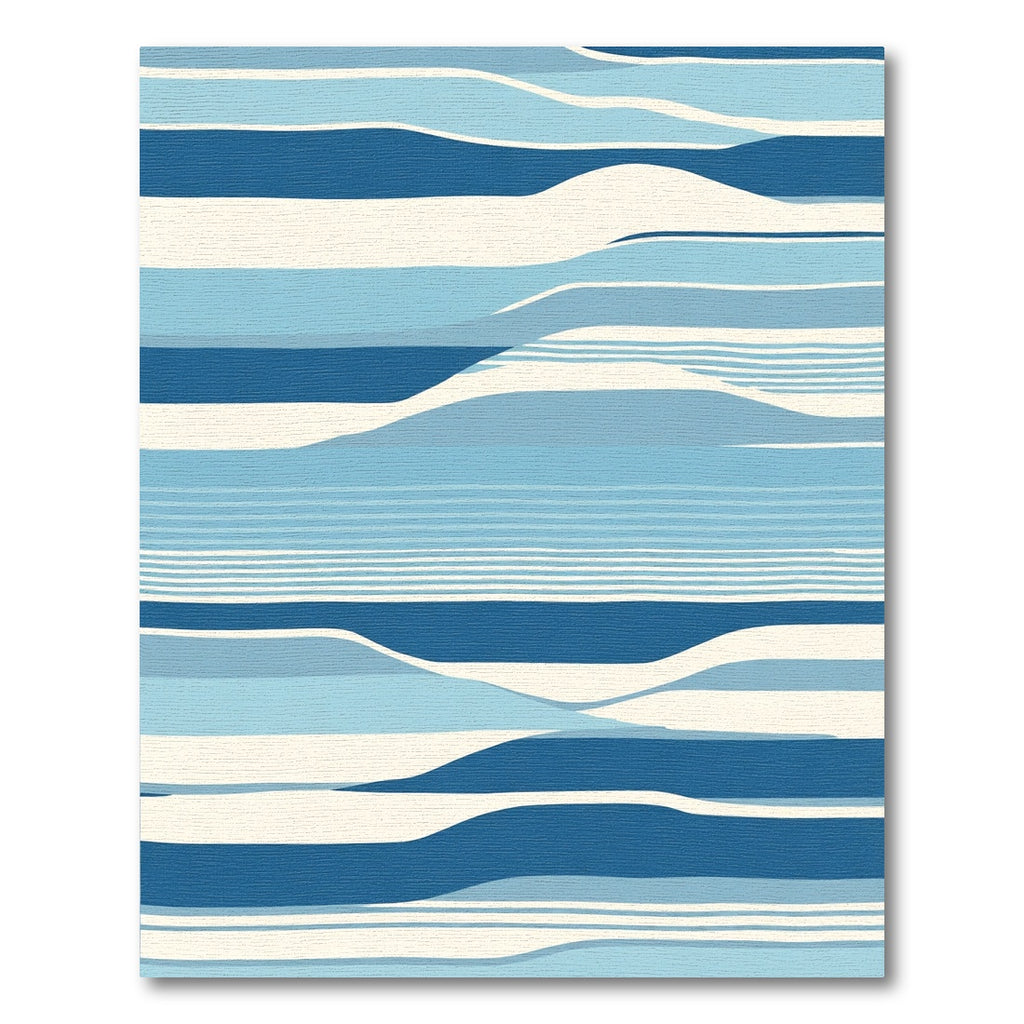Ocean Blue Abstract Wave Stripes Rug