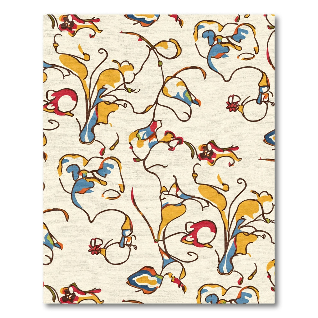Abstract Red Blue Yellow Floral Swirls Rug