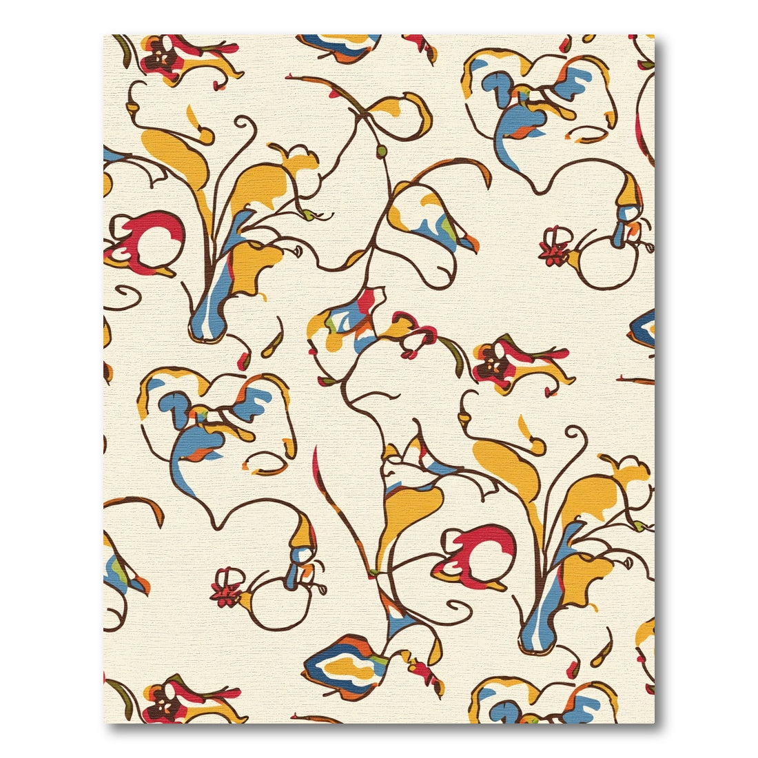 Abstract Red Blue Yellow Floral Swirls Rug