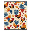 Bold Rooster Red Blue Orange FloralRug Rug