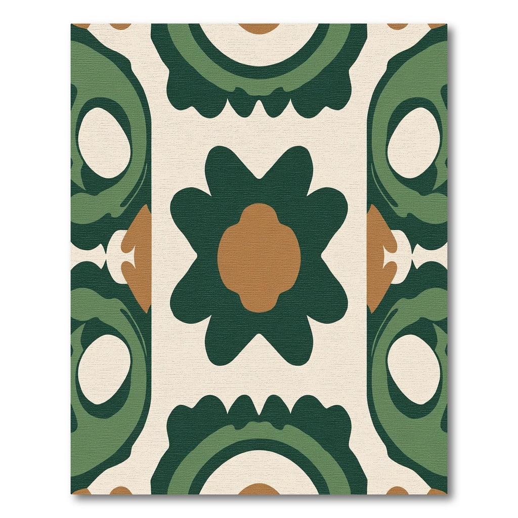 Mid Century Green Floral Tile Rug
