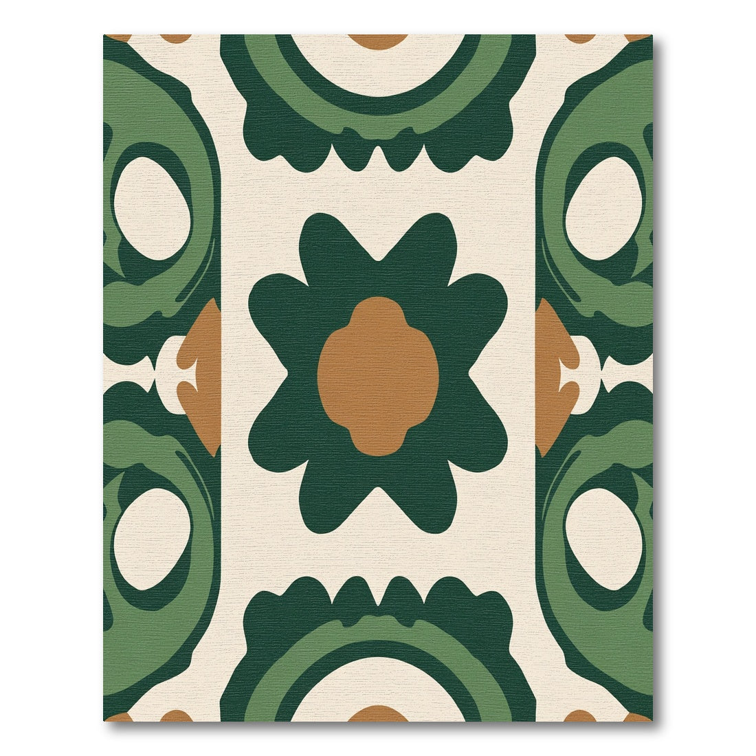 Mid Century Green Floral Tile Rug