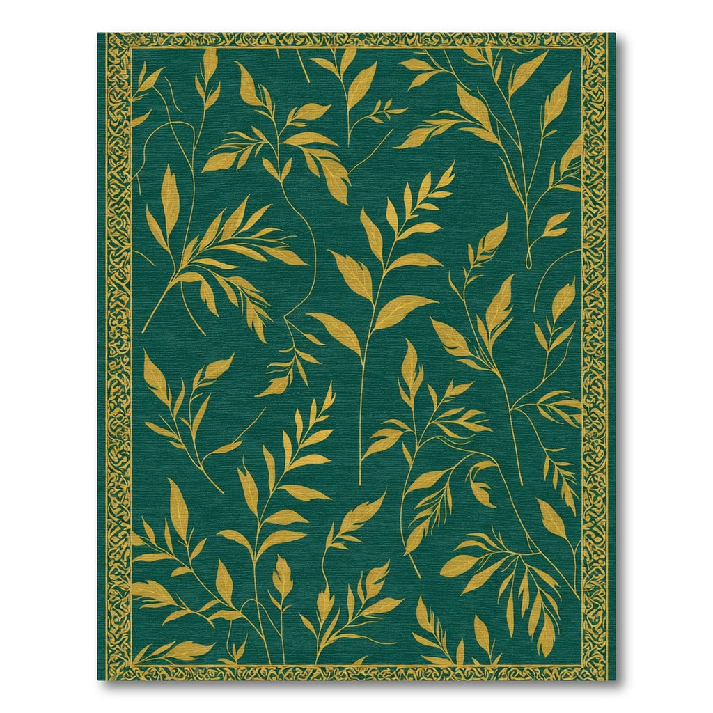 Deep Emerald Gold Leaf Branches Rug