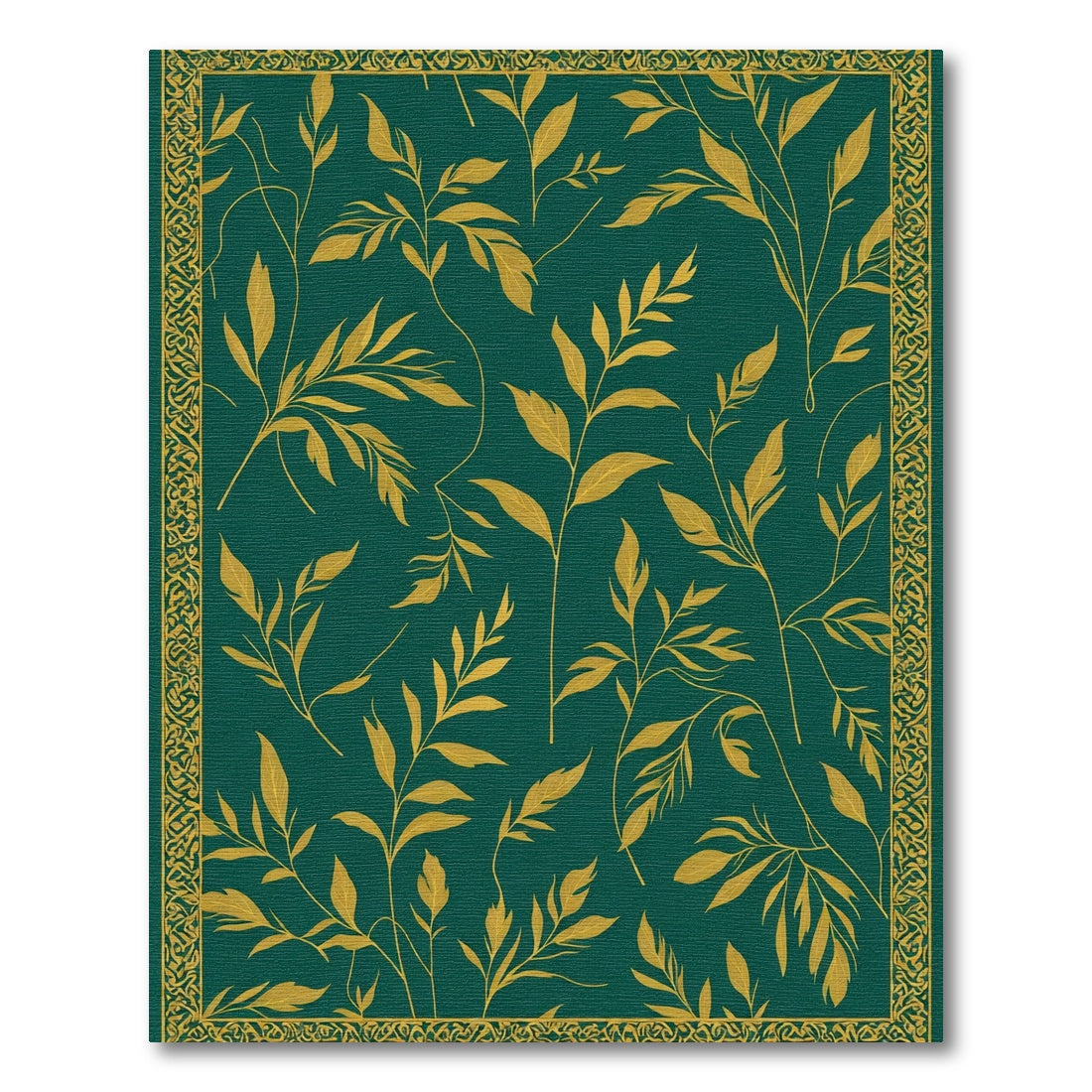 Deep Emerald Gold Leaf Branches Rug