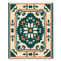 Deep Teal Orange Floral Medallion Rug