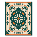 Deep Teal Orange Floral Medallion Rug