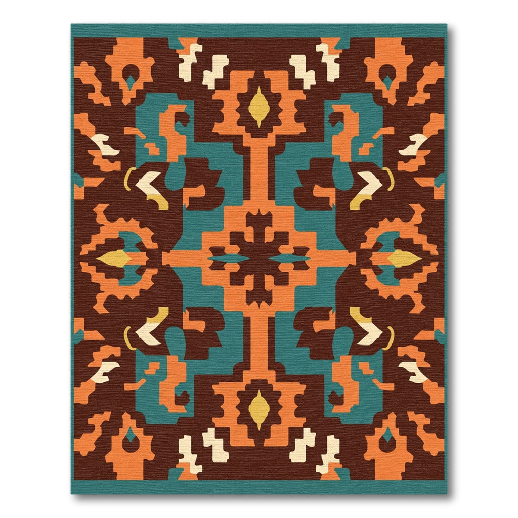 Abstract Terracotta Teal Symmetrical Medallion Rug