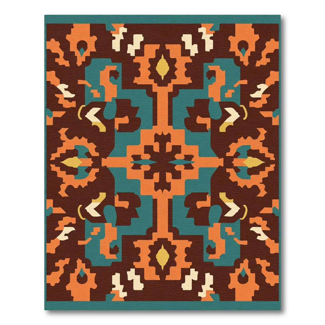 Abstract Terracotta Teal Symmetrical Medallion Rug