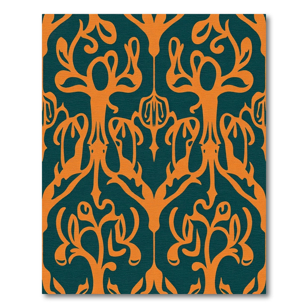 Orange Teal Organic Tree Scroll Rug