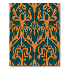 Orange Teal Organic Tree Scroll Rug