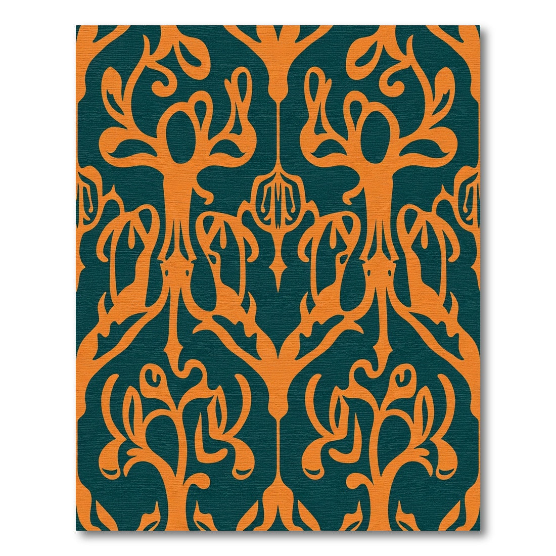 Orange Teal Organic Tree Scroll Rug