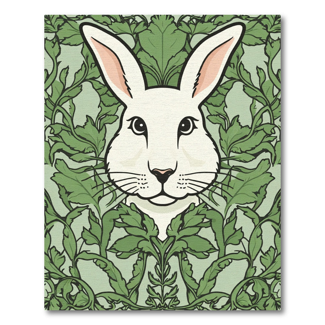 Green White Rabbit Floral Art Deco Rug