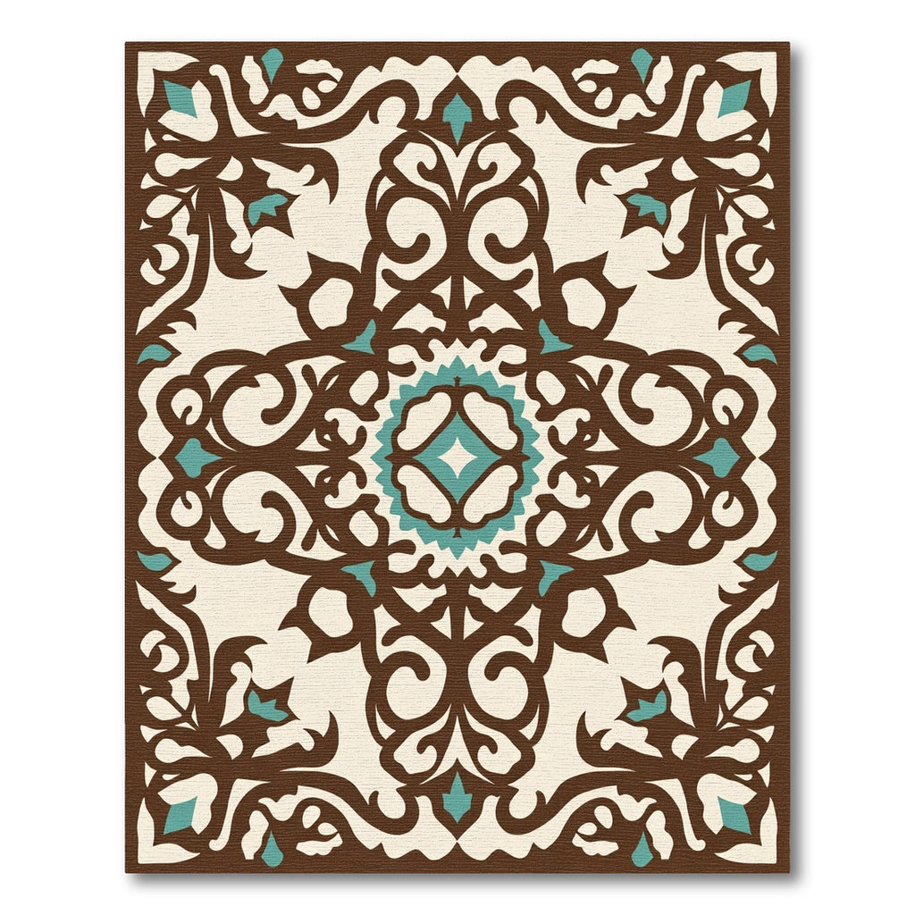 Rustic Brown Teal Floral Medallion Rug