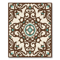 Rustic Brown Teal Floral Medallion Rug