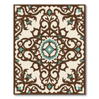 Rustic Brown Teal Floral Medallion Rug