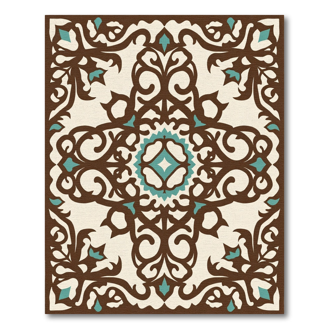 Rustic Brown Teal Floral Medallion Rug