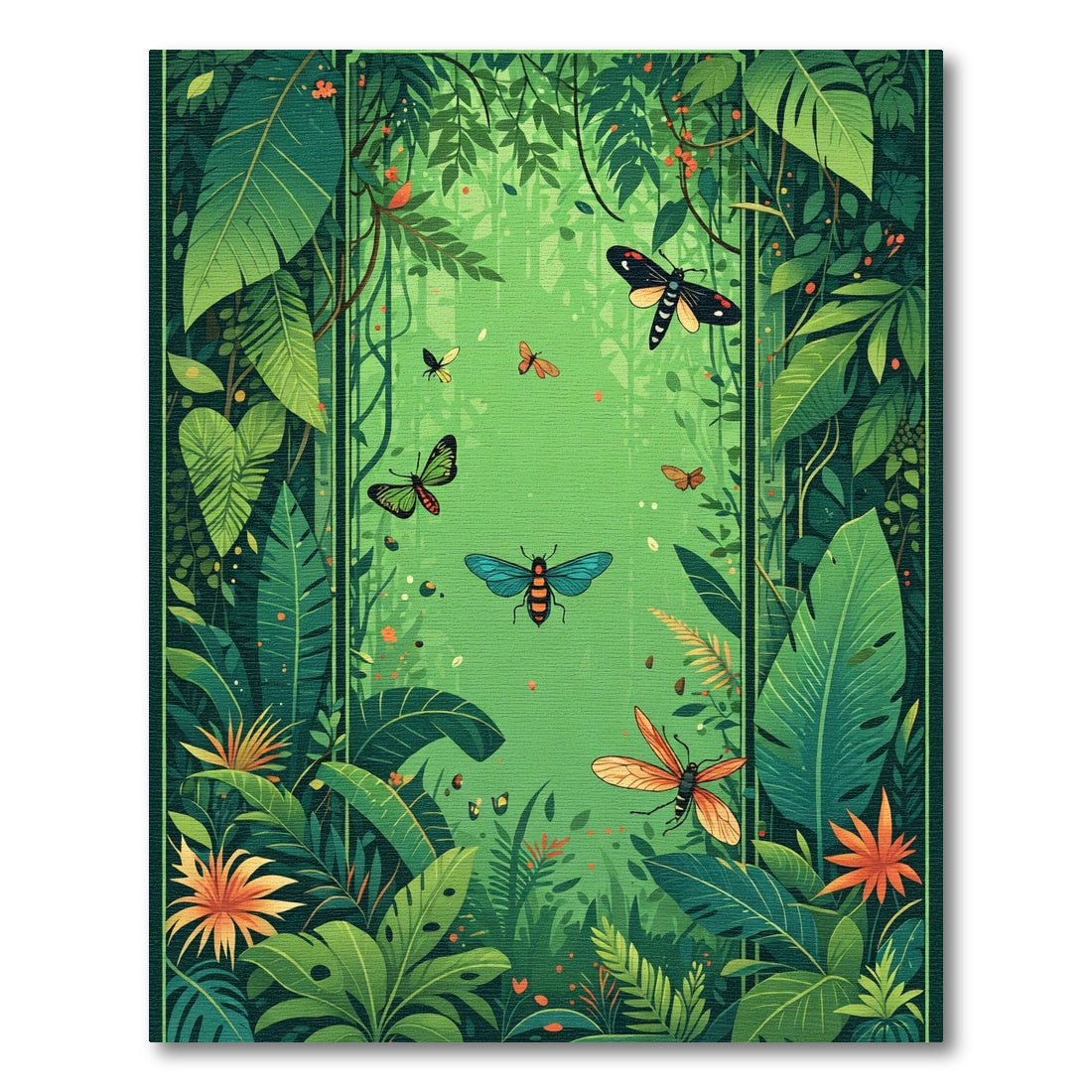 Lush Green Jungle Insects Garden Rug