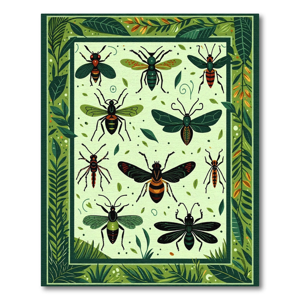 Green Fauna Insect Collection Rug