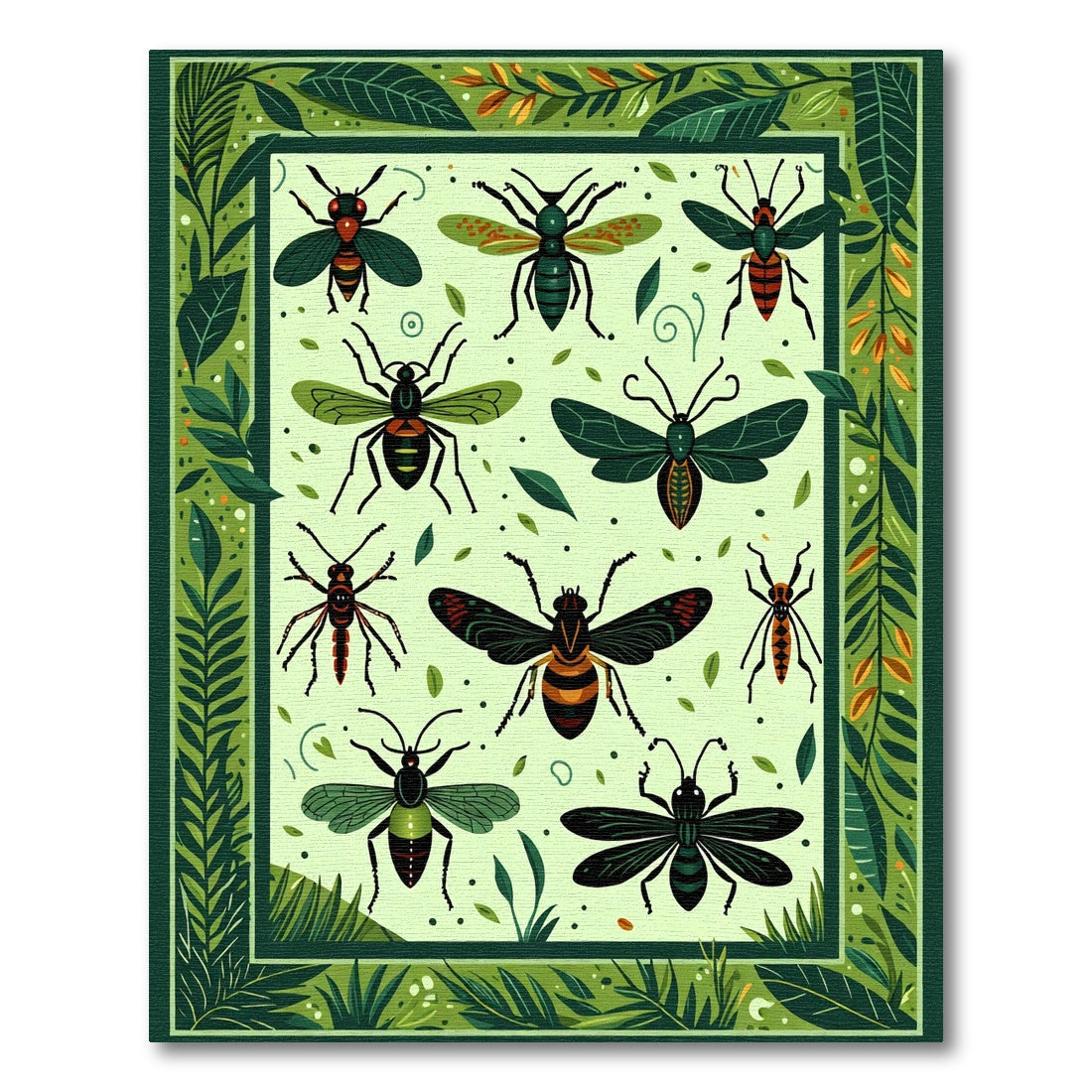 Green Fauna Insect Collection Rug