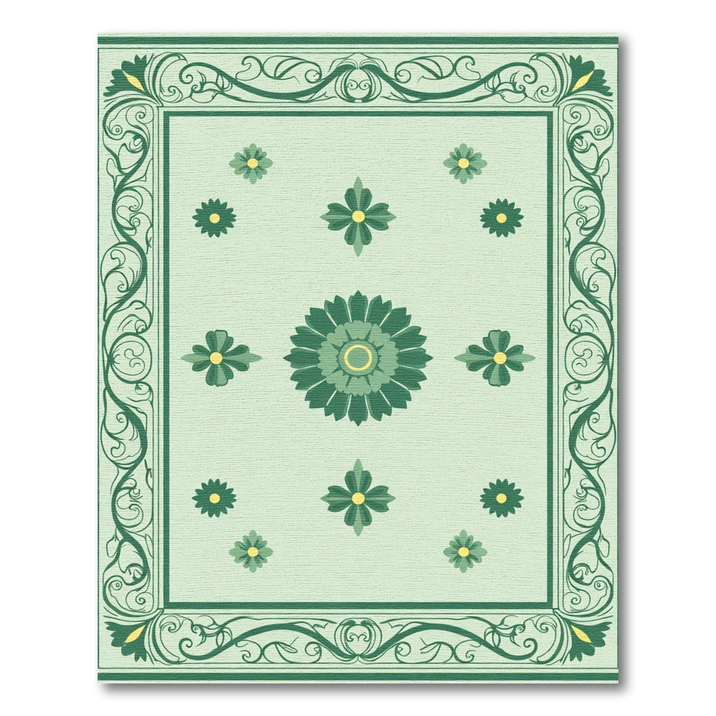 Pale Green Floral Medallion Border Rug