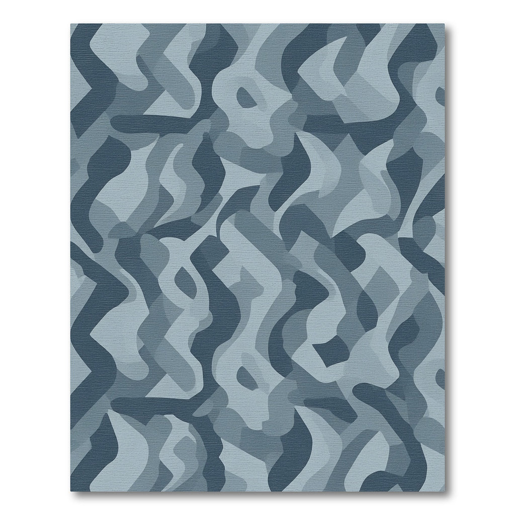 Muted Blue Abstract Camouflage Waves Rug