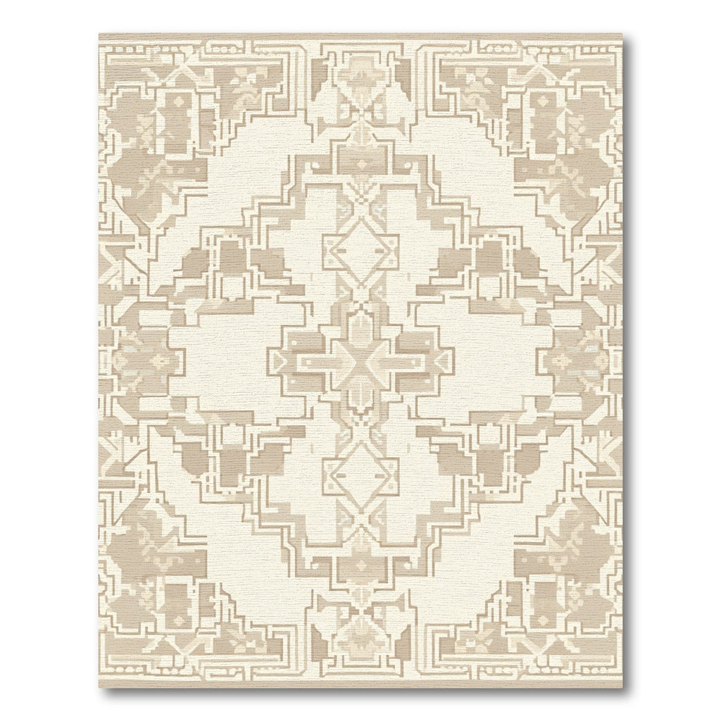 Neutral Cream Geometric Pixelated Medallion Rug