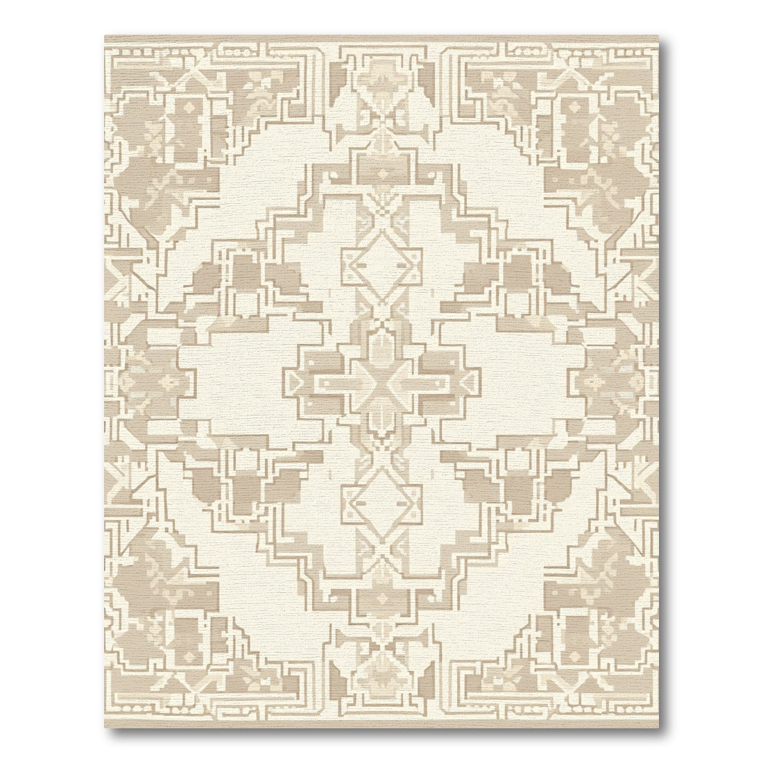 Neutral Cream Geometric Pixelated Medallion Rug