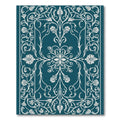 Elegant Teal White Floral Medallion Border Rug