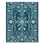 Elegant Teal White Floral Medallion Border Rug
