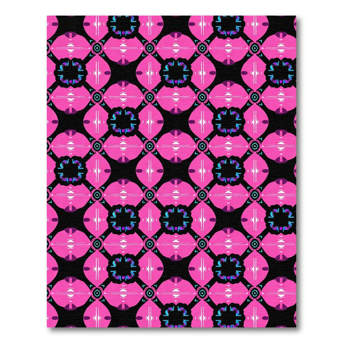 Hot Pink Black Geometric Medallion Rug