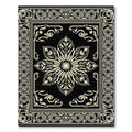 Black Cream Mandala Floral Frame Rug
