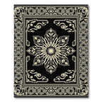 Black Cream Mandala Floral Frame Rug