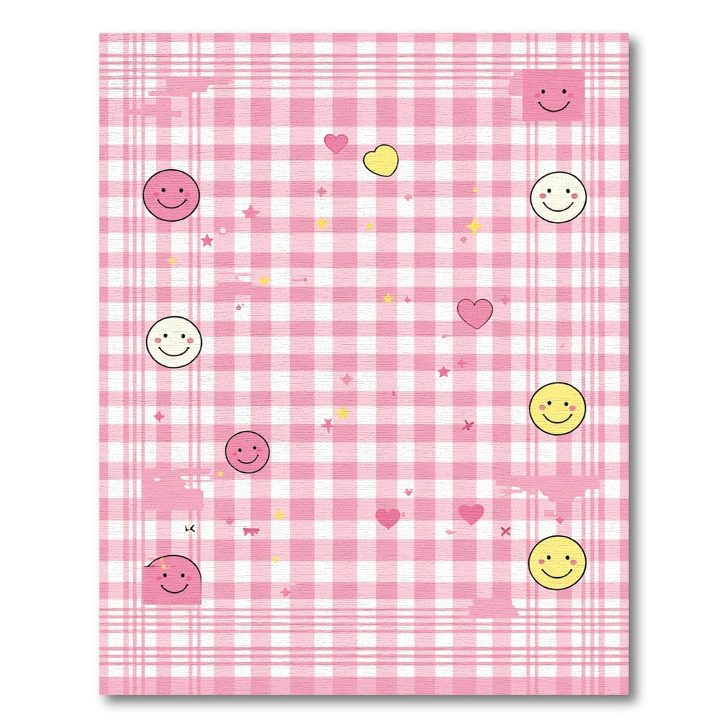Pink Gingham Smiley Hearts Stars Rug